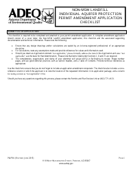 Document preview: ADEQ Form P&PRU Non-msw Landfill Individual Aquifer Protection Permit Amendment Application Checklist - Arizona