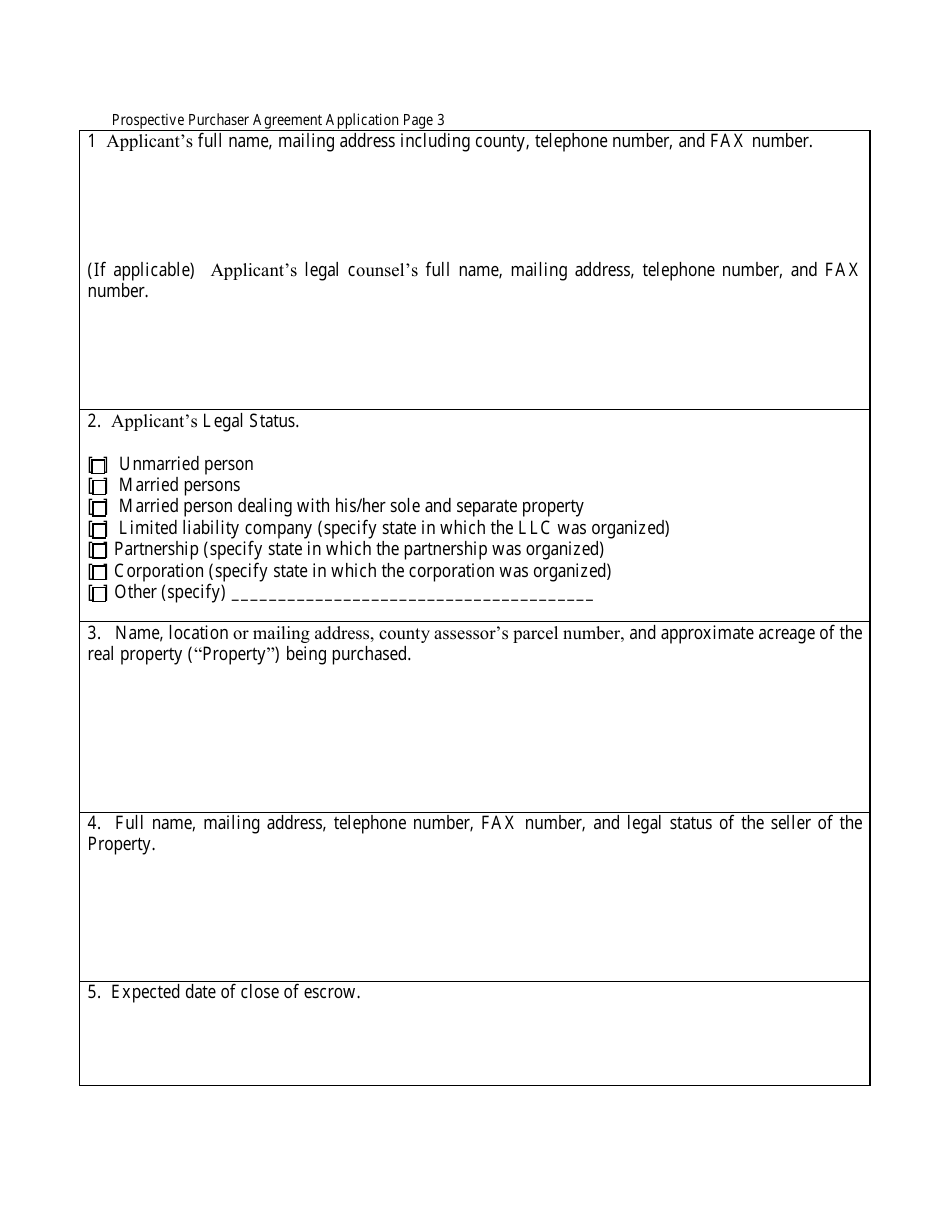 Prospective Purchaser Agreement Application Form - Arizona, Page 3