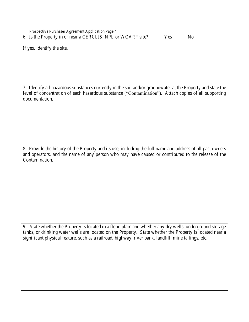 Prospective Purchaser Agreement Application Form - Arizona, Page 4