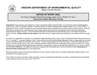 Document preview: Notice of Intent for Type 3 Reclaimed Water General Permit - Reclaimed Water Blending Facility - Arizona