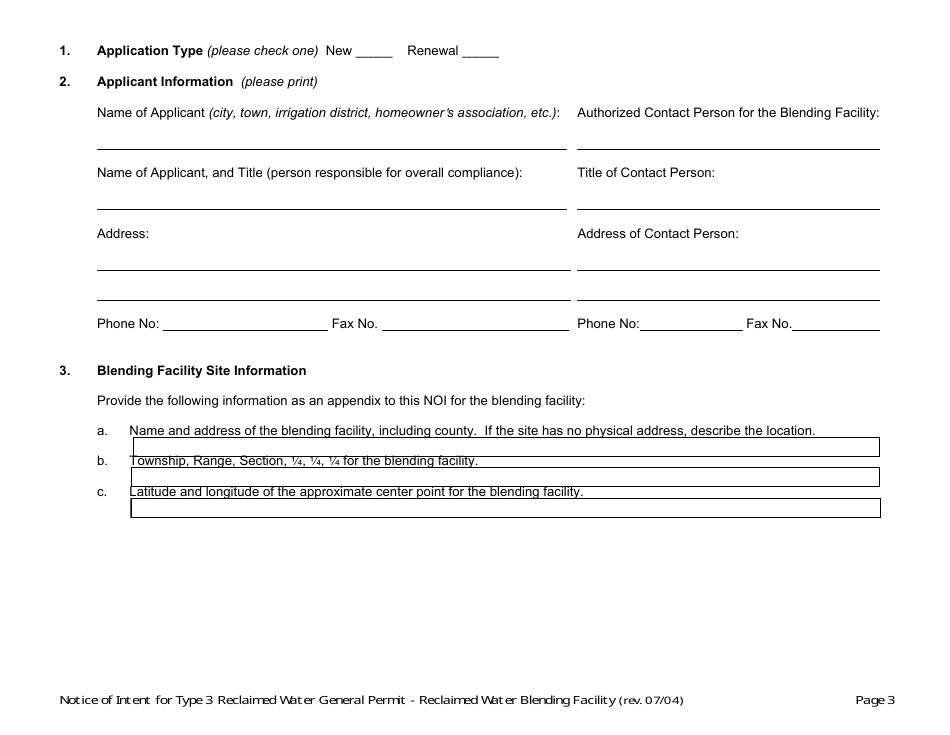 Notice of Intent for Type 3 Reclaimed Water General Permit - Reclaimed Water Blending Facility - Arizona, Page 3