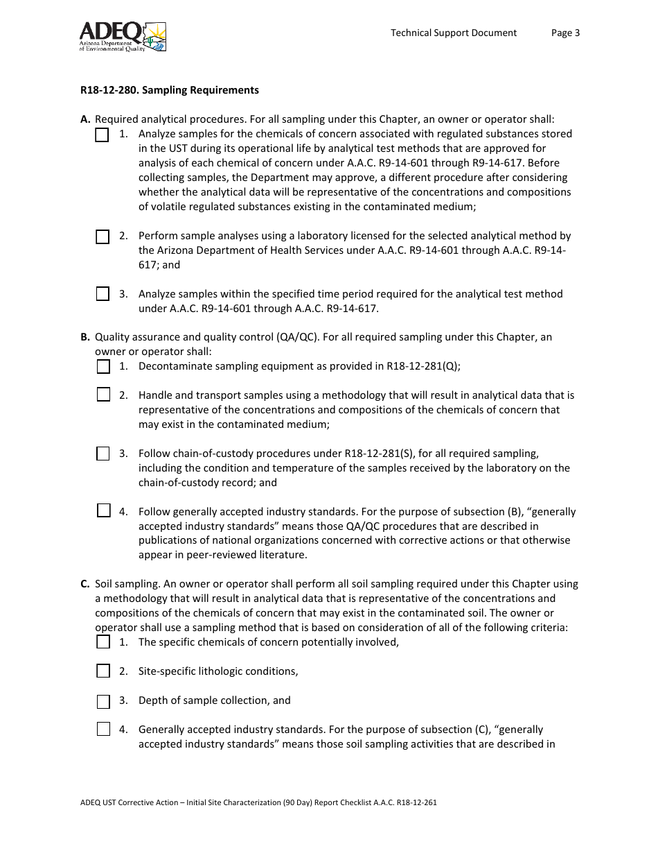 Ust Corrective Action - Initial Site Characterization (90 Day) Report Checklist - Arizona, Page 3