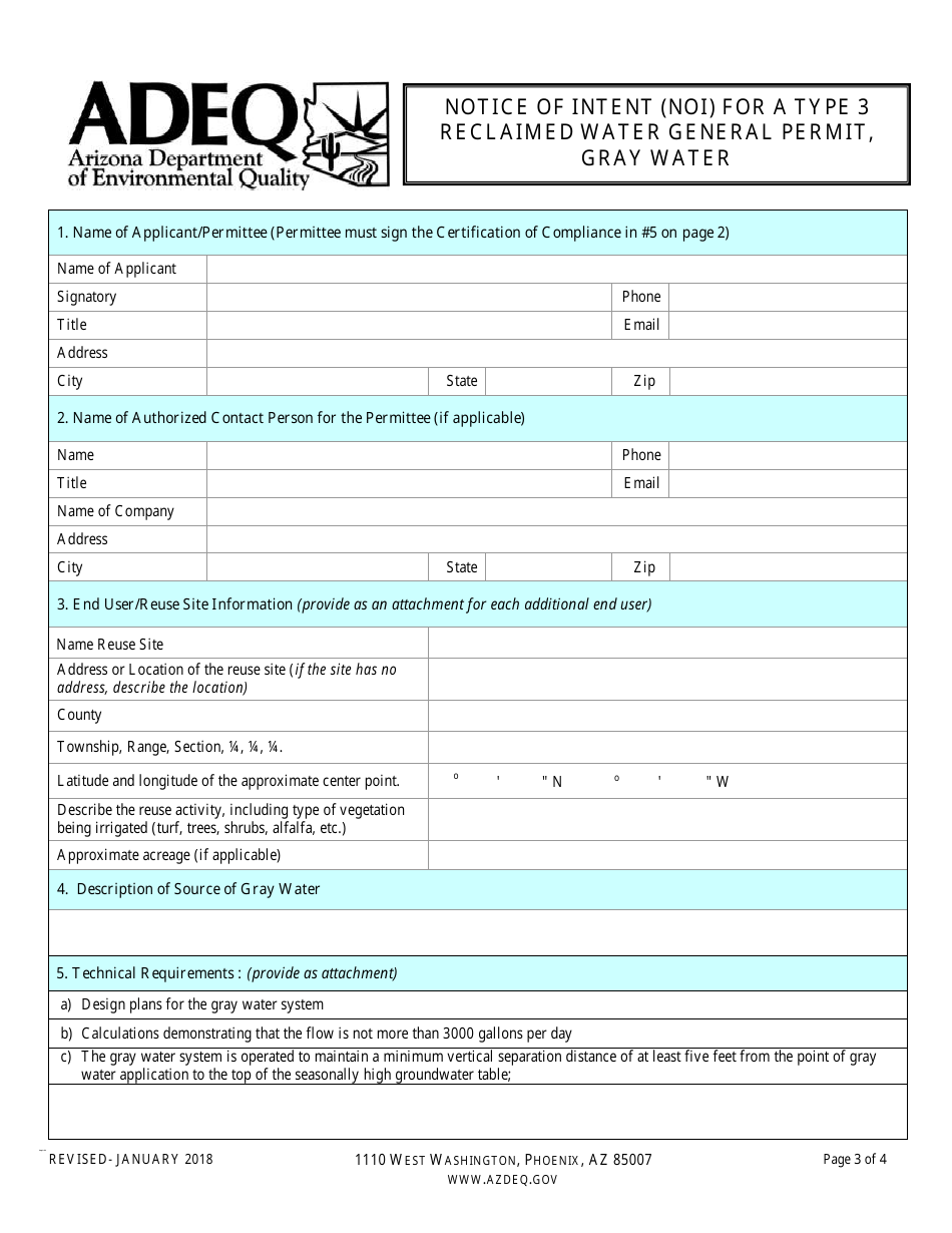 Notice of Intent (Noi) for a Type 3 Reclaimed Water General Permit, Gray Water - Arizona, Page 3