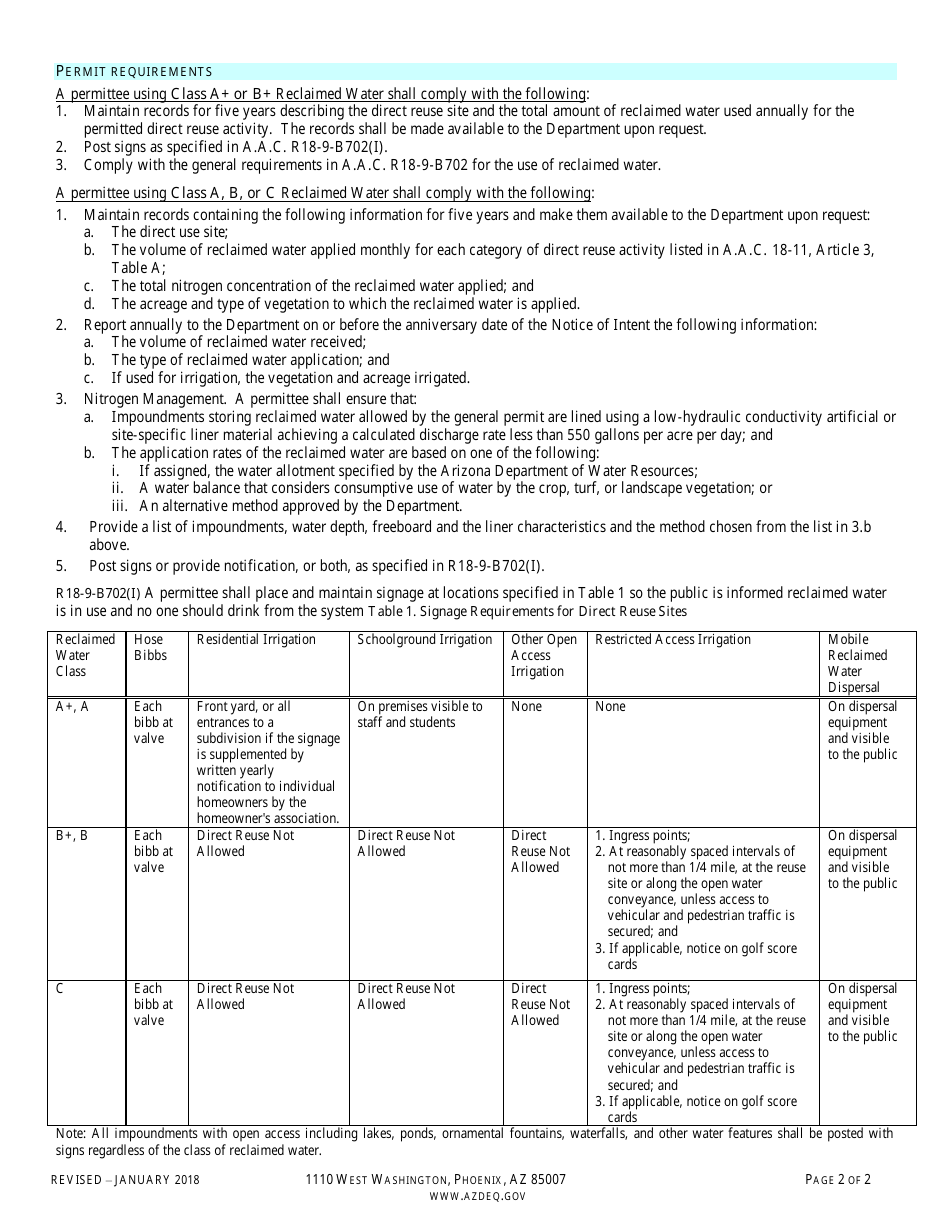 Notice of Intent (Noi) for a Type 2 Recycled Water General Permit - Arizona, Page 2