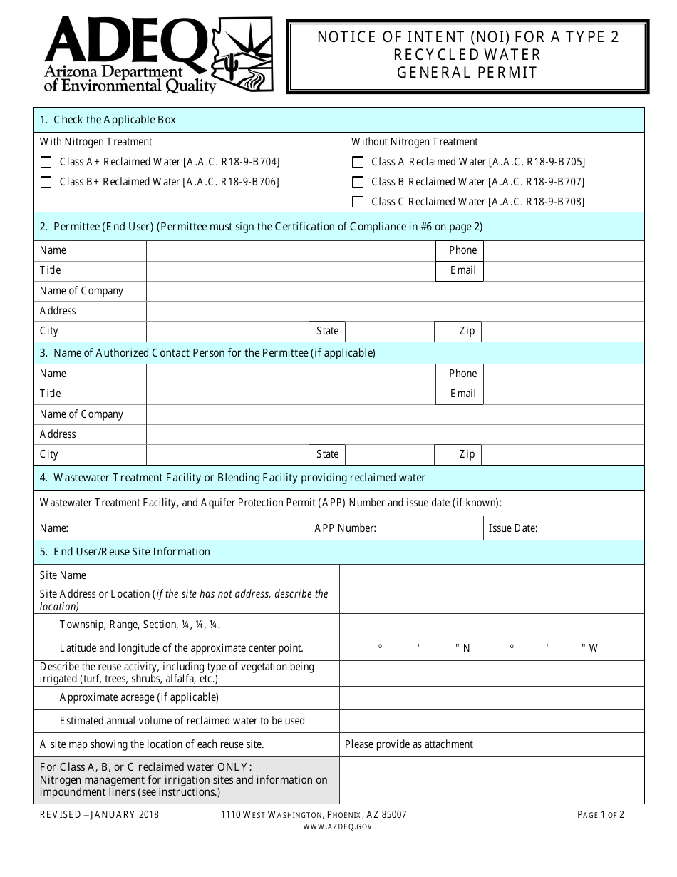 Notice of Intent (Noi) for a Type 2 Recycled Water General Permit - Arizona, Page 3