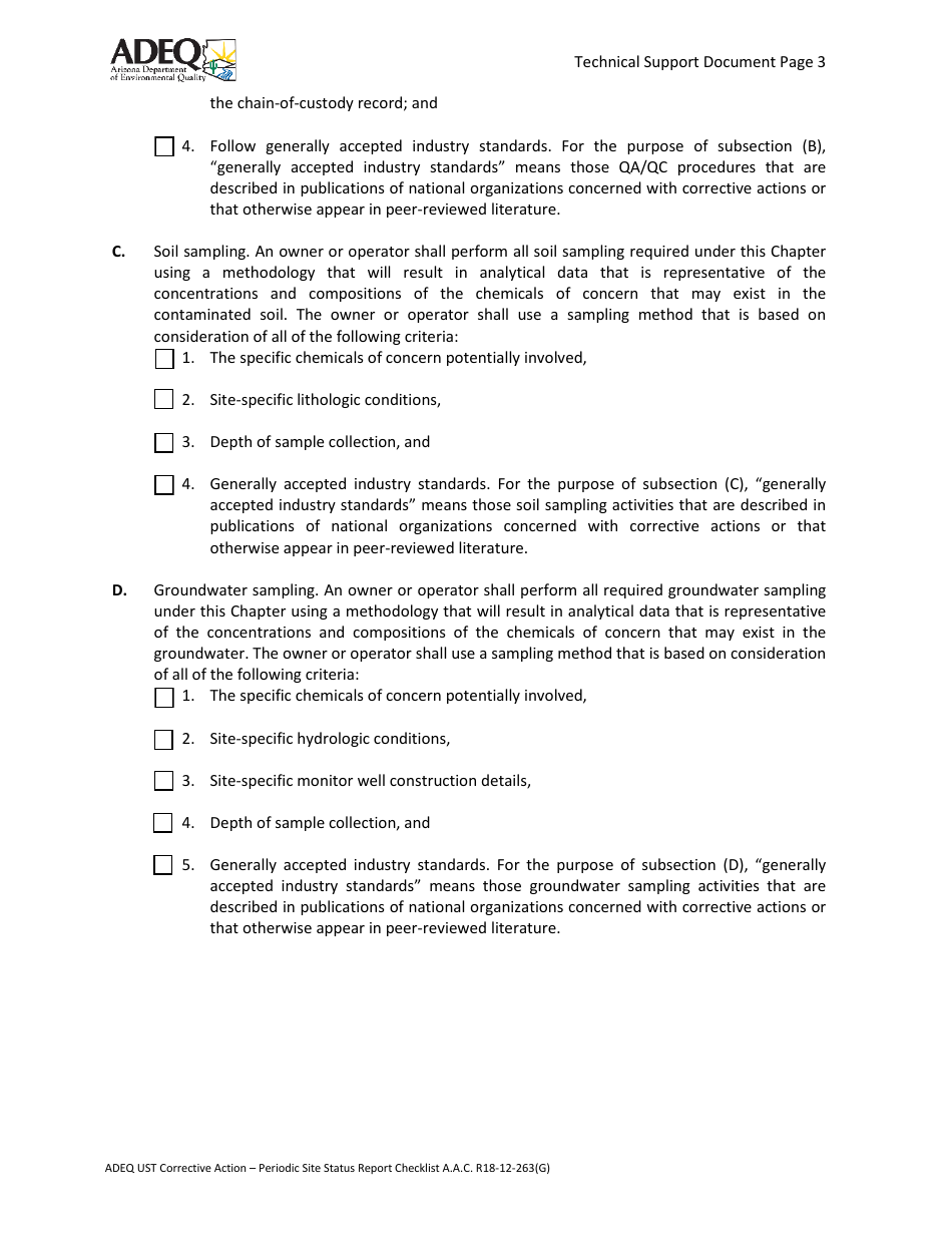 Ust Corrective Action - Periodic Site Status Report Checklist - Arizona, Page 3