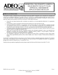 ADEQ Form P&amp;PRU Municipal Solid Waste Landfill Solid Waste Facility Plan Approval Amendment Application Checklist - Arizona
