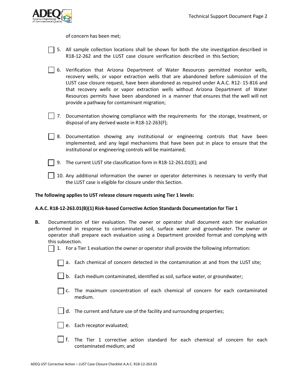 Ust Corrective Action - Lust Case Closure Checklist - Arizona, Page 2
