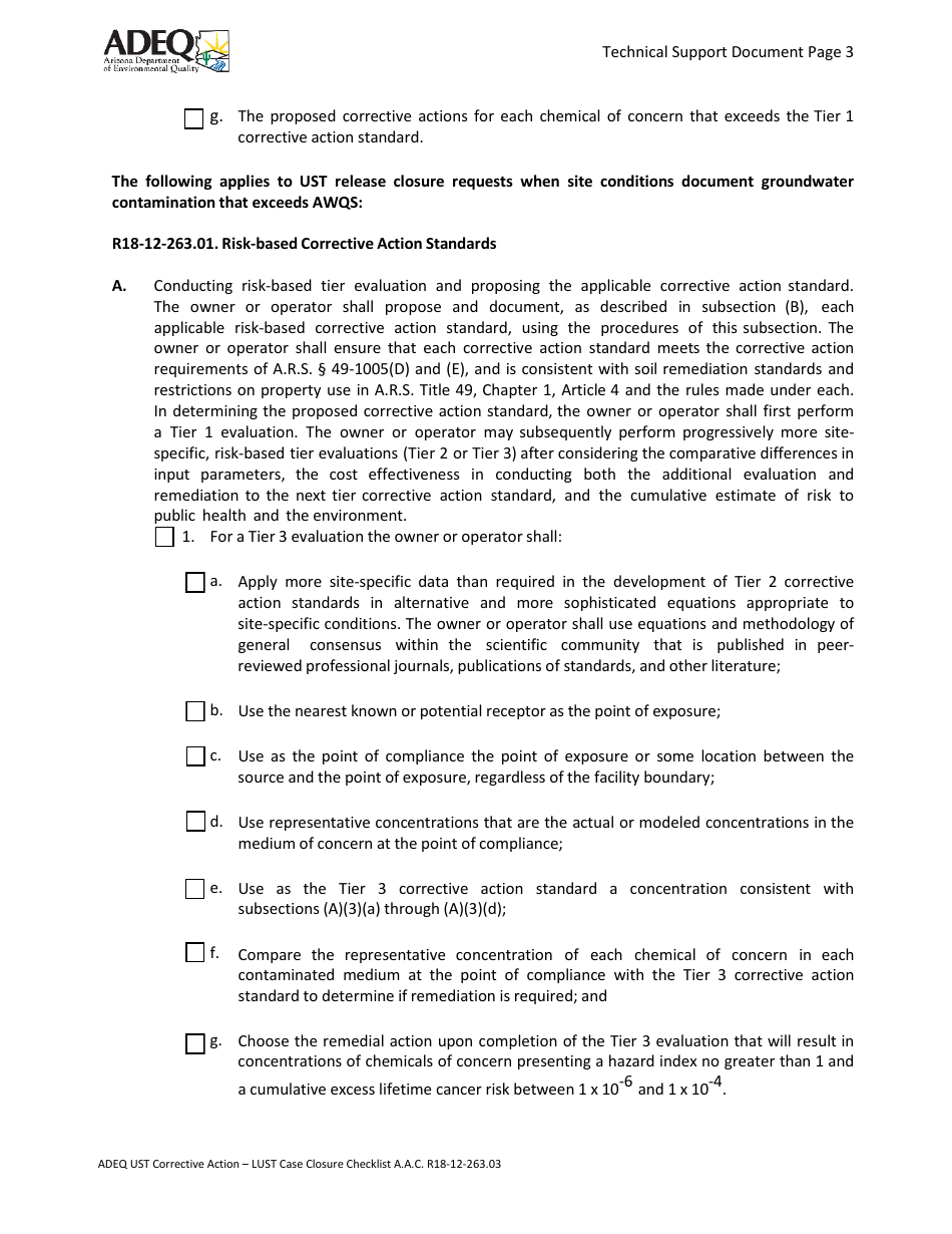 Ust Corrective Action - Lust Case Closure Checklist - Arizona, Page 3