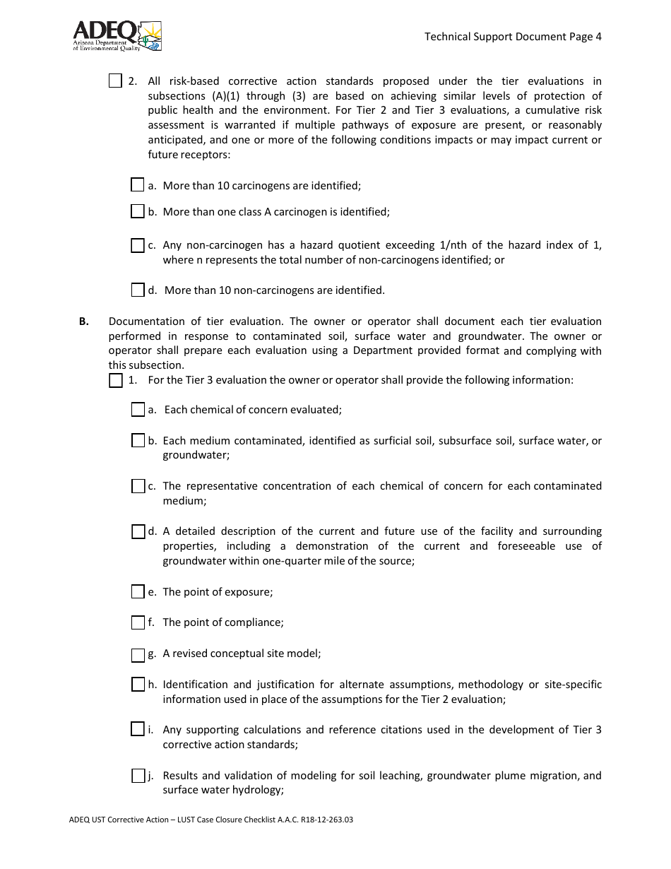 Ust Corrective Action - Lust Case Closure Checklist - Arizona, Page 4