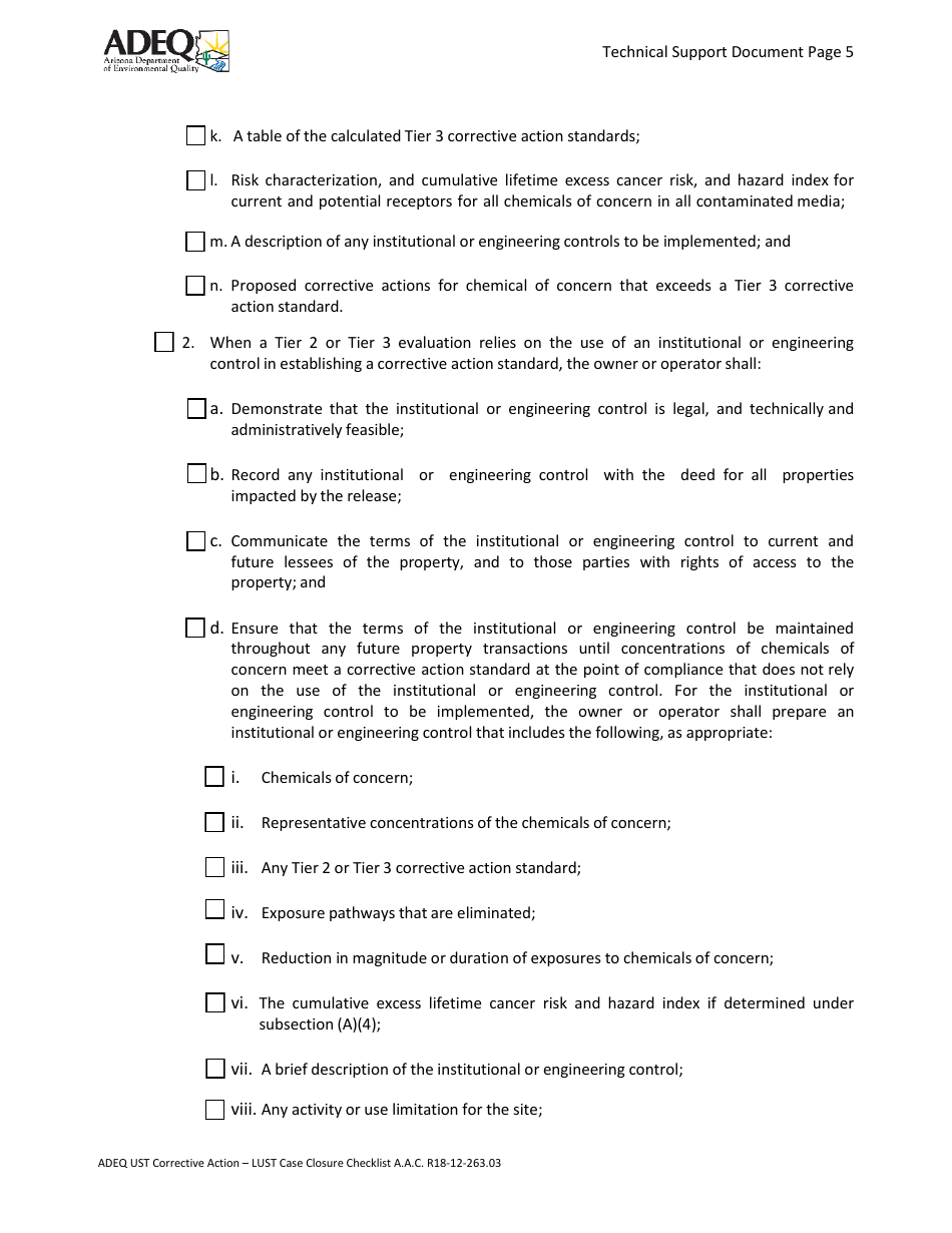 Ust Corrective Action - Lust Case Closure Checklist - Arizona, Page 5
