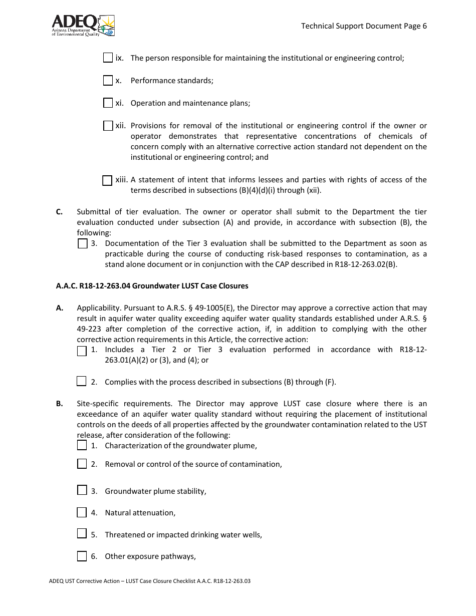 Ust Corrective Action - Lust Case Closure Checklist - Arizona, Page 6