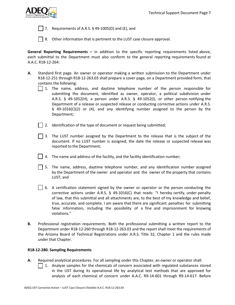 Ust Corrective Action - Lust Case Closure Checklist - Arizona, Page 7