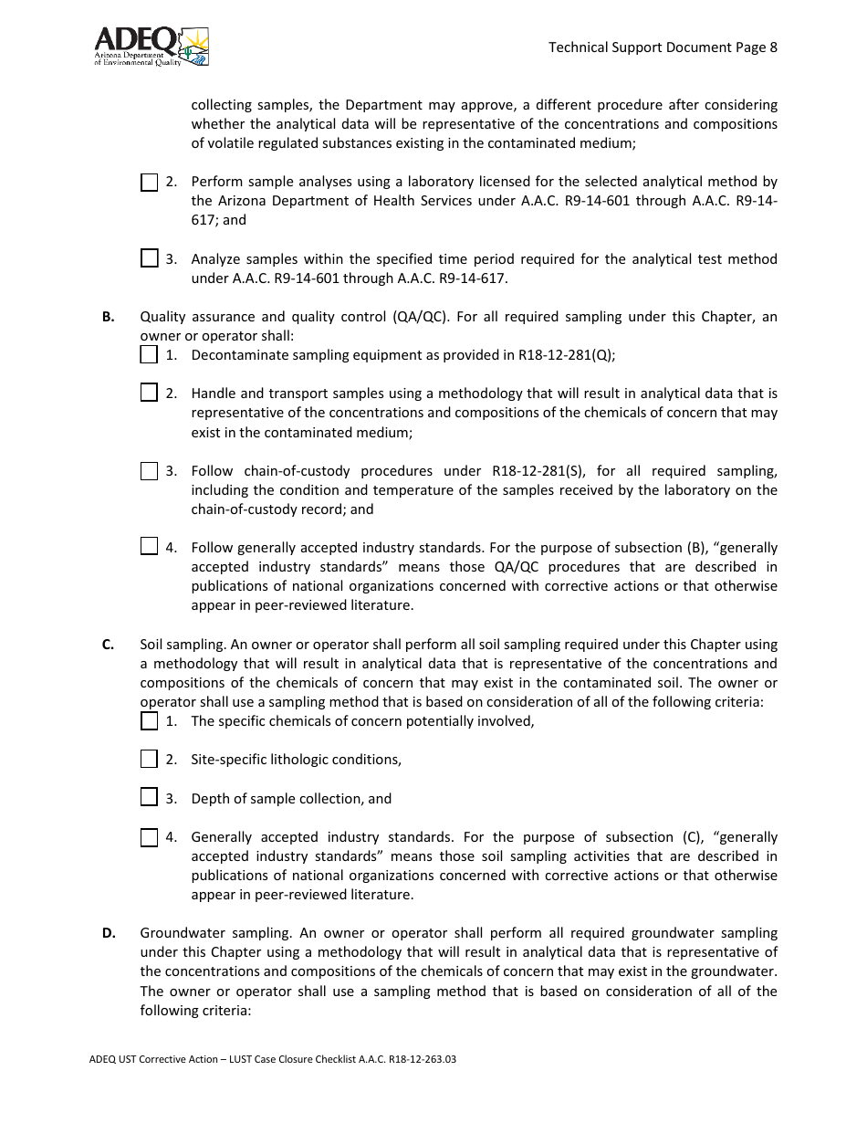 Ust Corrective Action - Lust Case Closure Checklist - Arizona, Page 8
