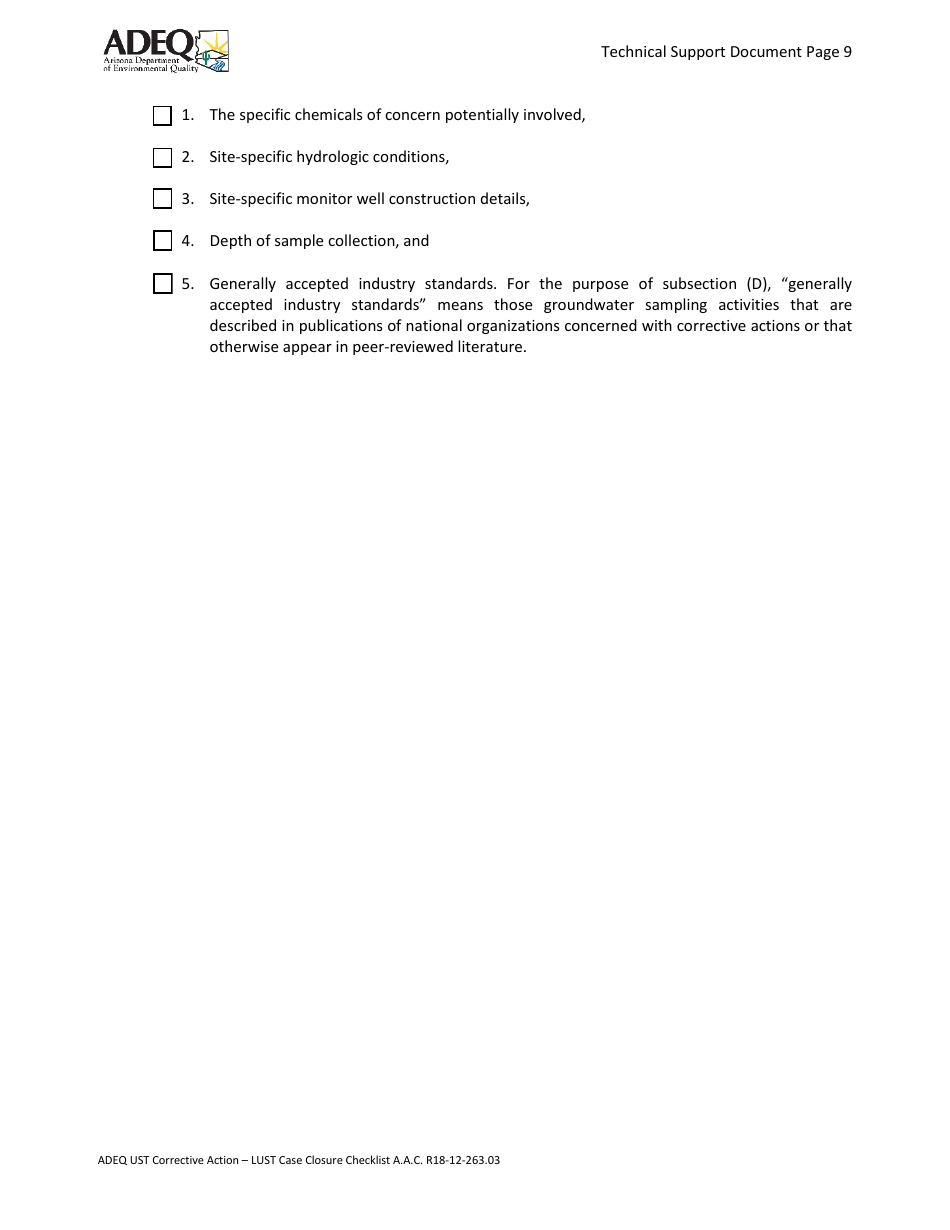 Ust Corrective Action - Lust Case Closure Checklist - Arizona, Page 9