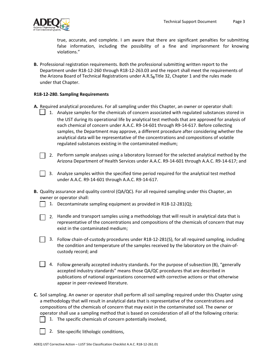 Ust Corrective Action - Lust Site Classification Checklist - Arizona, Page 3