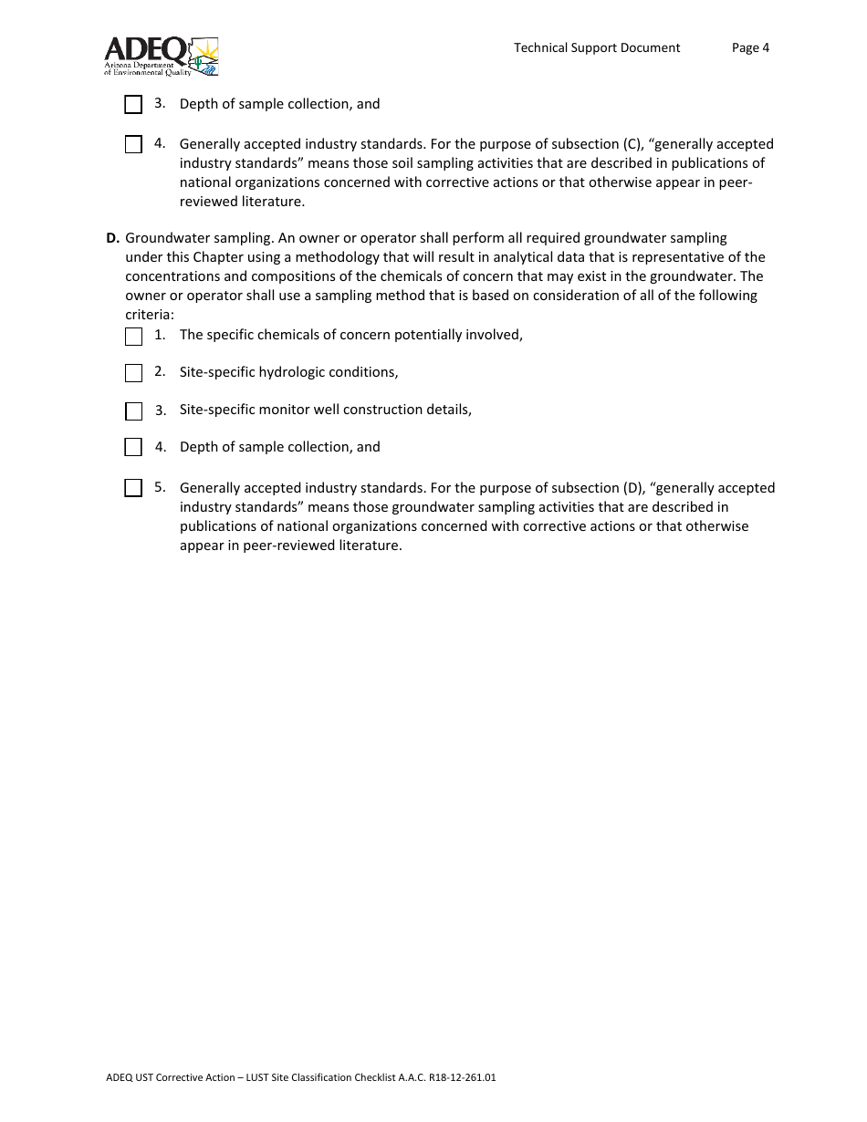 Ust Corrective Action - Lust Site Classification Checklist - Arizona, Page 4