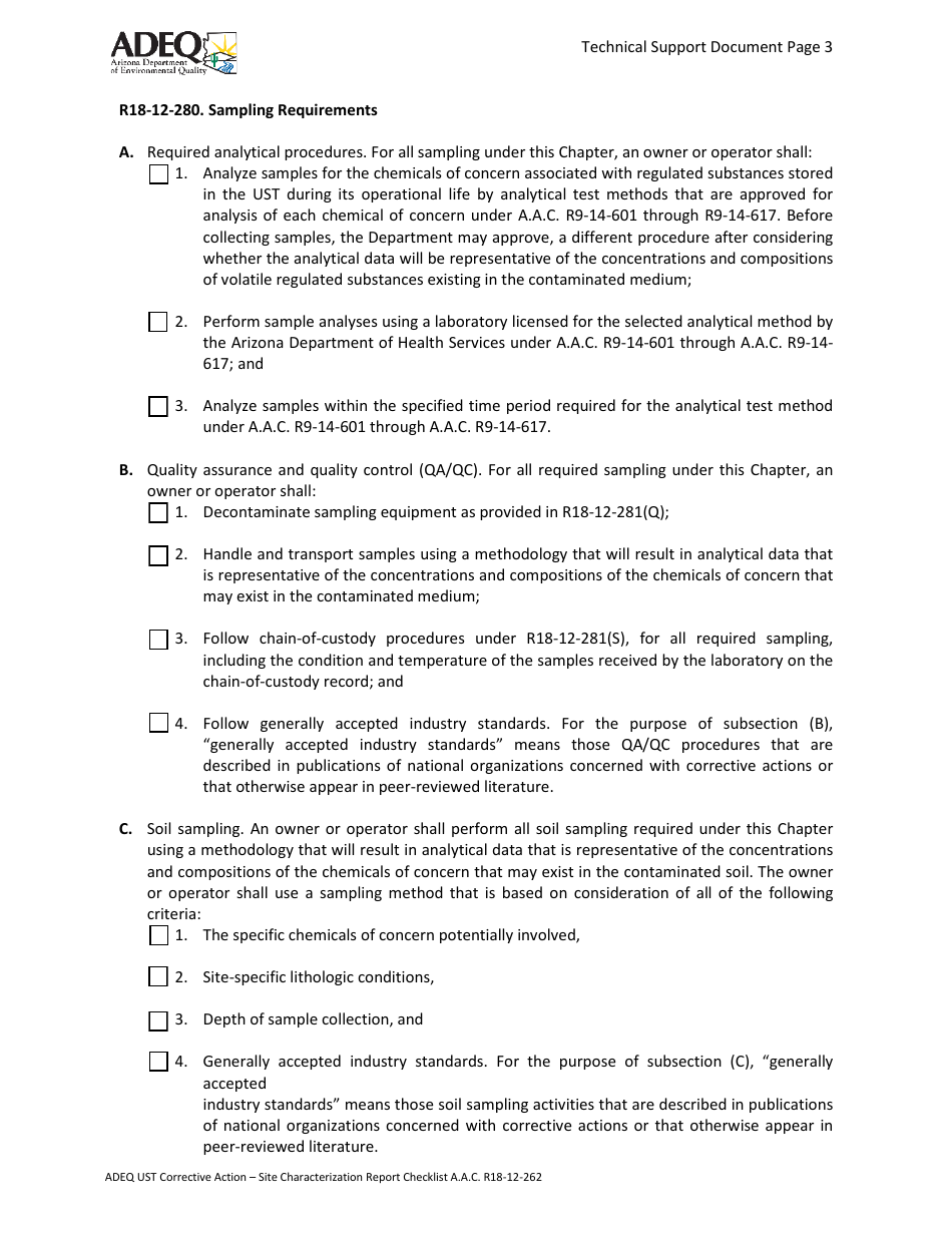 Ust Corrective Action - Site Characterization Report Checklist - Arizona, Page 3