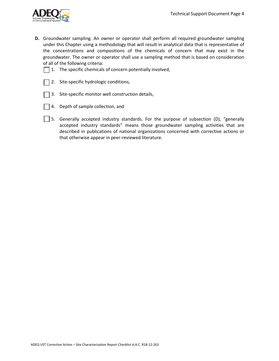 Ust Corrective Action - Site Characterization Report Checklist - Arizona, Page 4