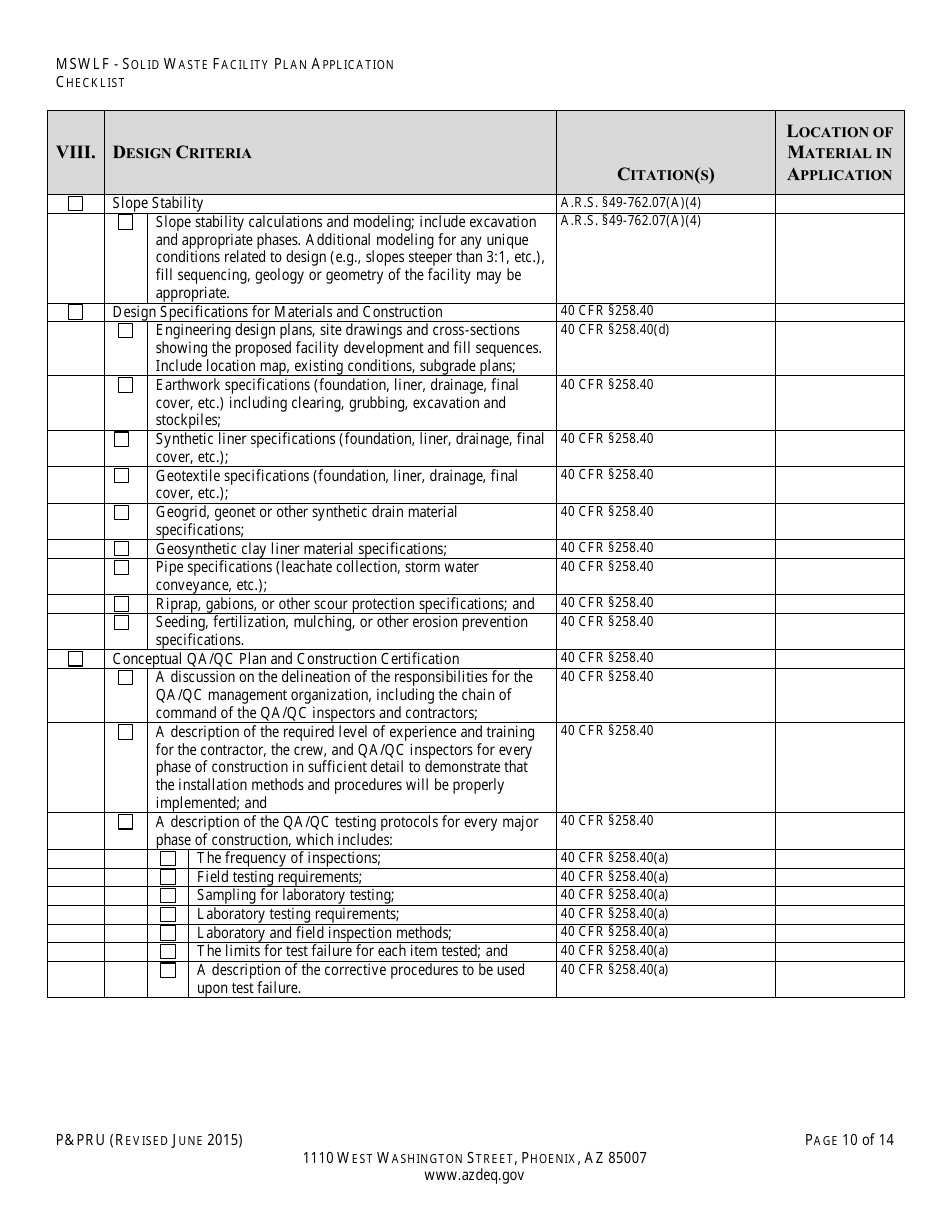 ADEQ Form PPRU Municipal Solid Waste Landfill Solid Waste Facility Plan Application Checklist - Arizona, Page 11