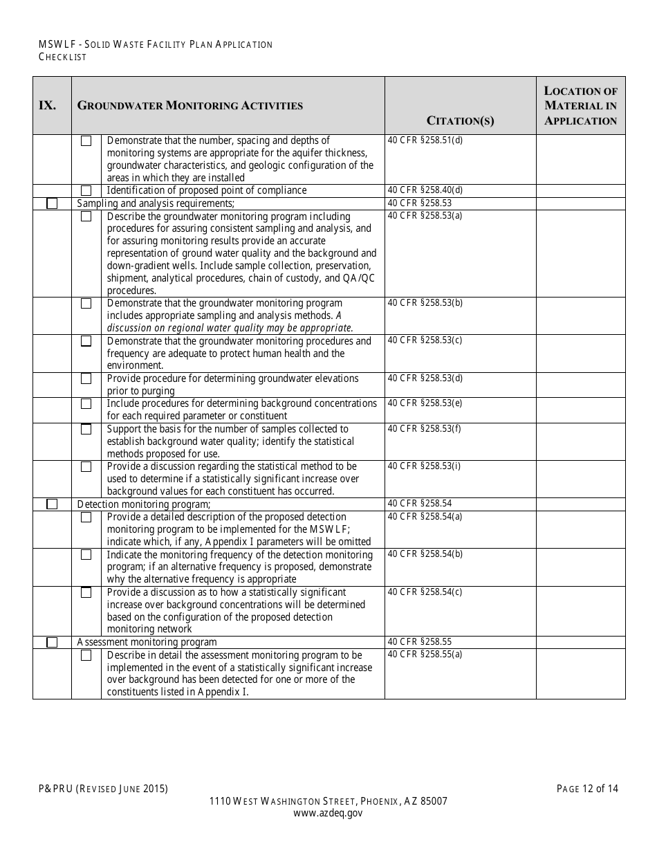 ADEQ Form PPRU Municipal Solid Waste Landfill Solid Waste Facility Plan Application Checklist - Arizona, Page 13