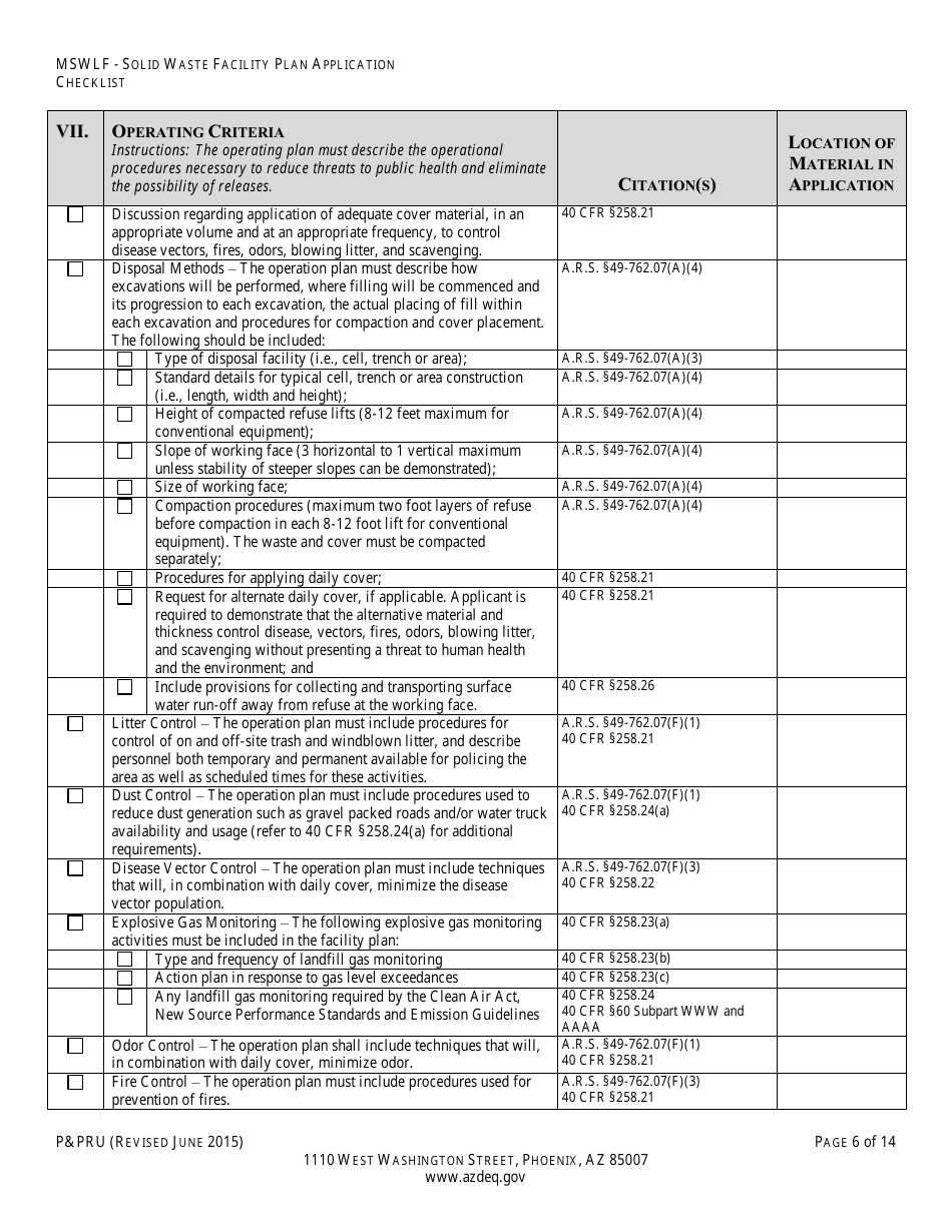 ADEQ Form PPRU Municipal Solid Waste Landfill Solid Waste Facility Plan Application Checklist - Arizona, Page 7
