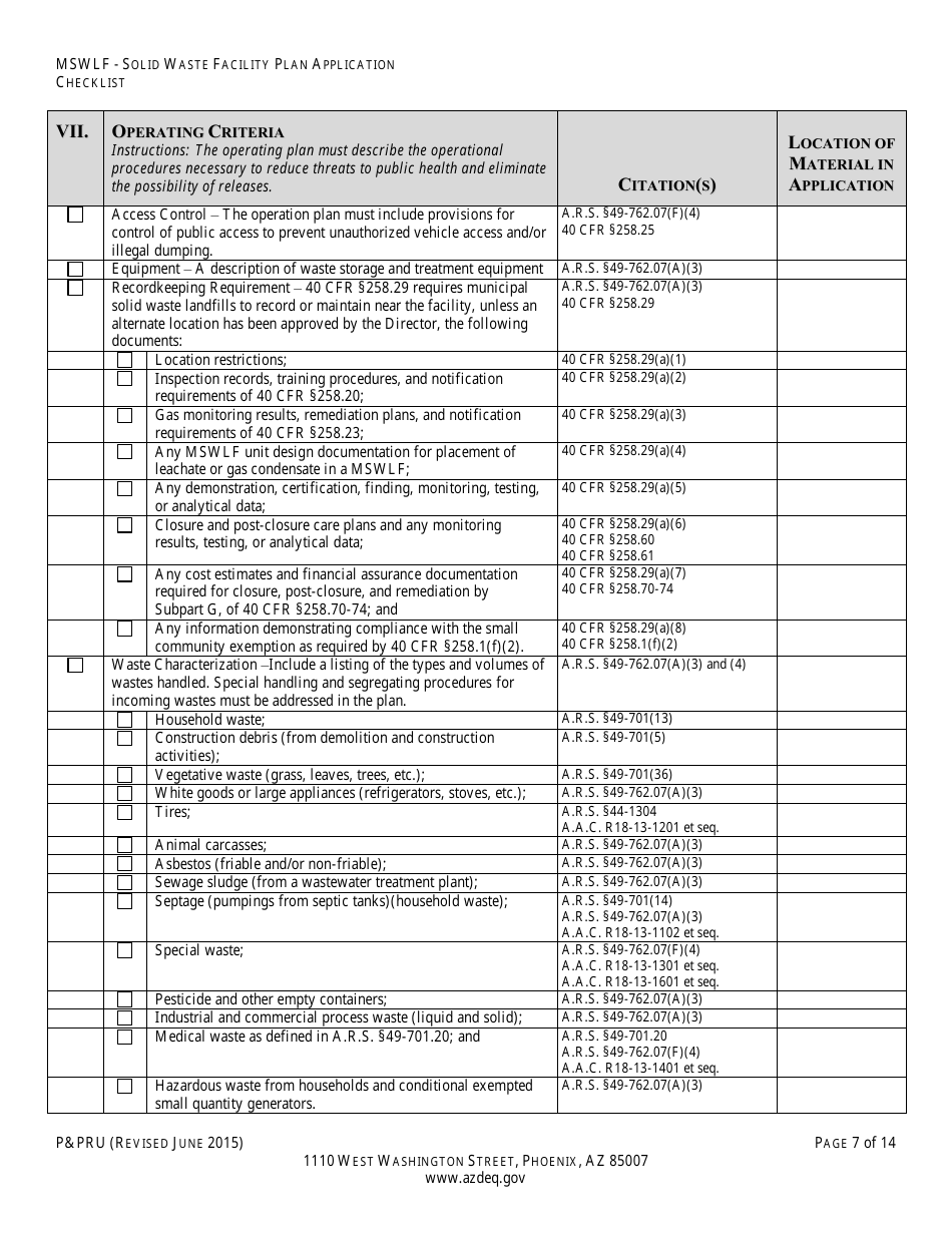 ADEQ Form PPRU Municipal Solid Waste Landfill Solid Waste Facility Plan Application Checklist - Arizona, Page 8