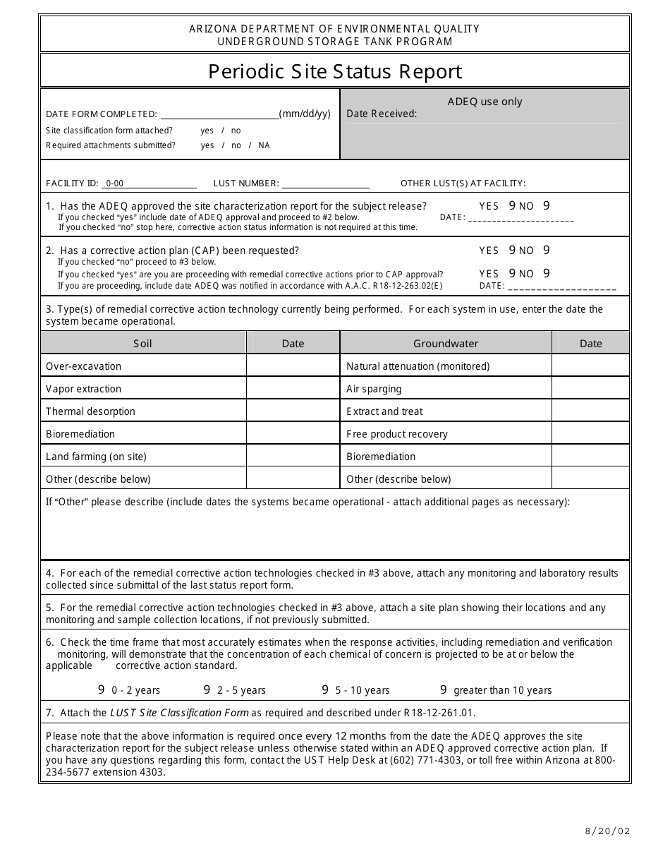 Periodic Site Status Report Form - Arizona, Page 1