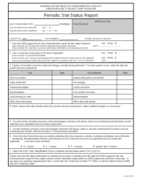 Periodic Site Status Report Form - Arizona Download Pdf