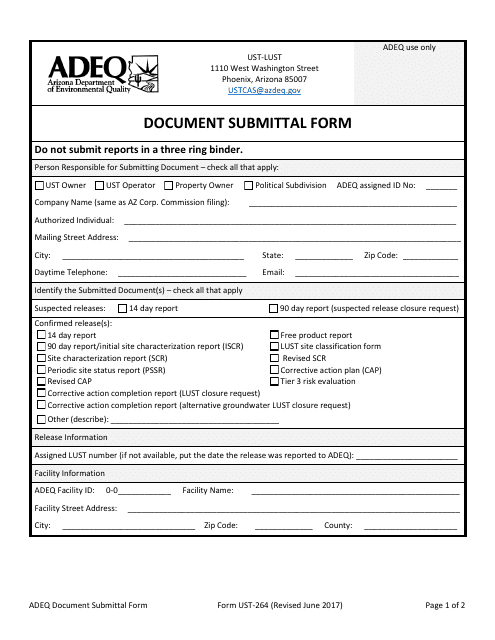 ADEQ Form UST-264  Printable Pdf