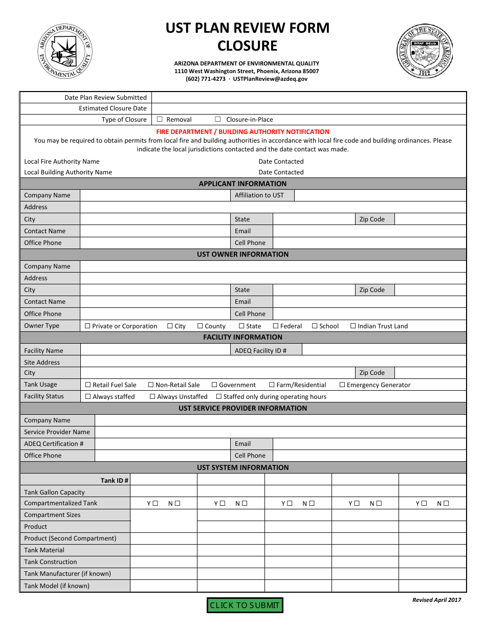 Ust Plan Review Form - Closure - Arizona, Page 1