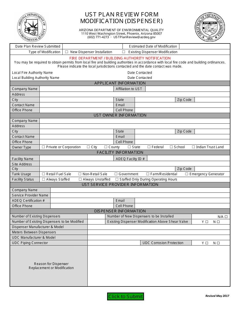 Arizona Ust Plan Review Form - Modification (Dispenser) - Fill Out ...