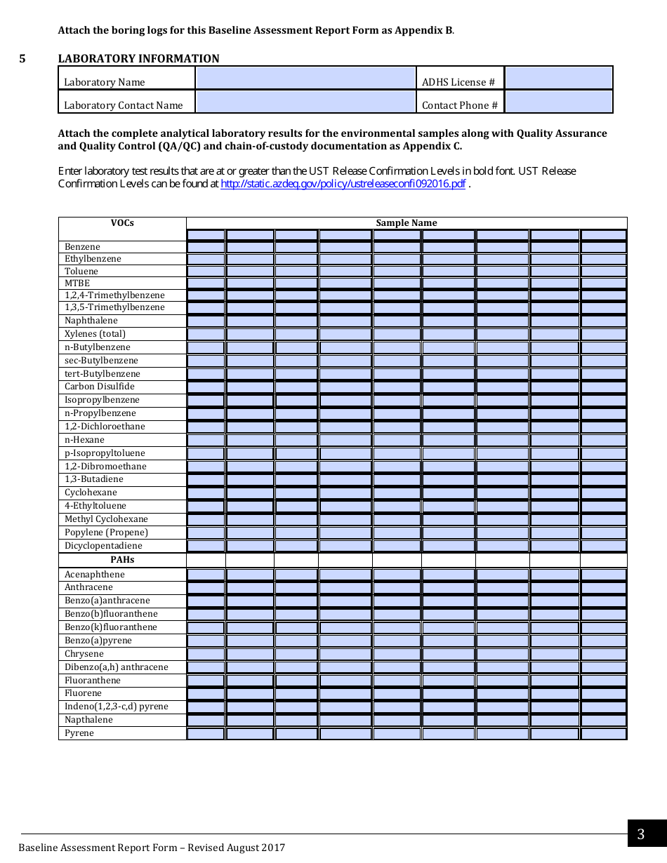 Underground Storage Tank (Ust) Baseline Assessment Report Form - Arizona, Page 3