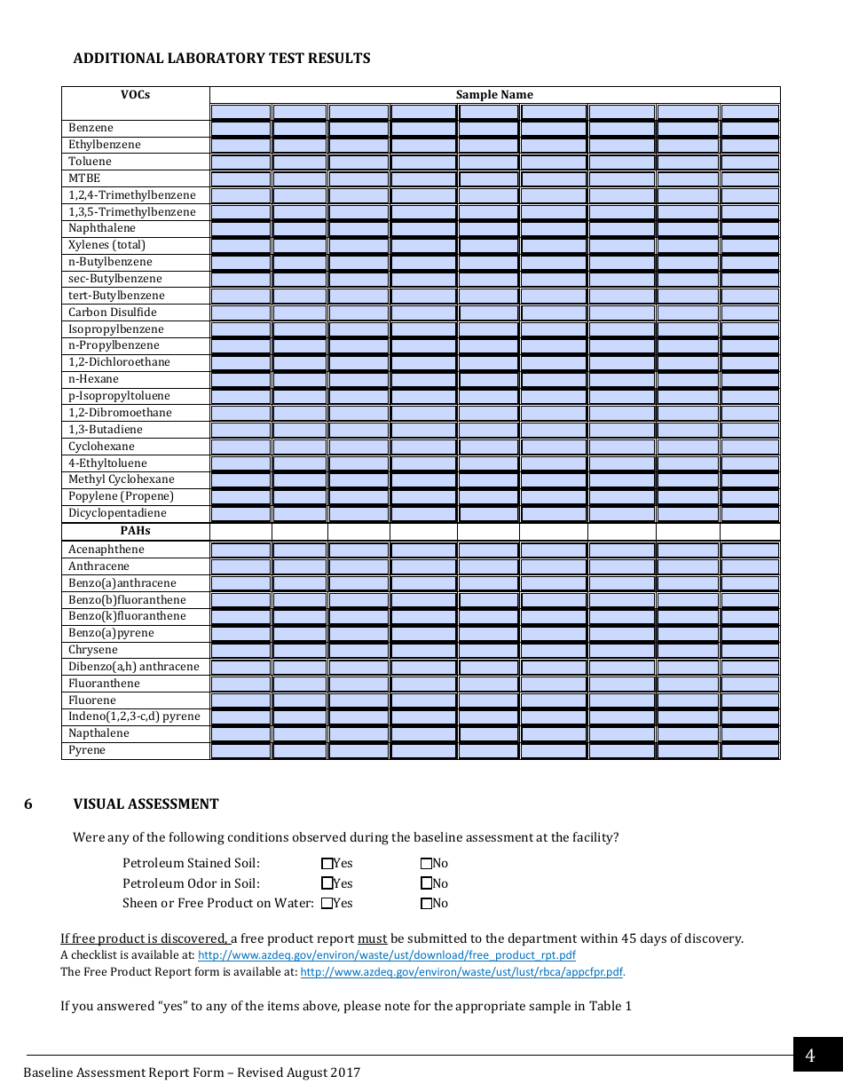 Underground Storage Tank (Ust) Baseline Assessment Report Form - Arizona, Page 4