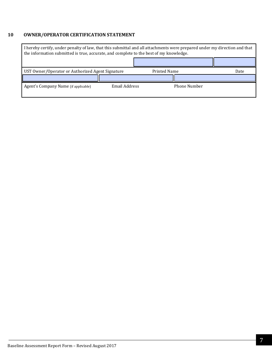 Underground Storage Tank (Ust) Baseline Assessment Report Form - Arizona, Page 7