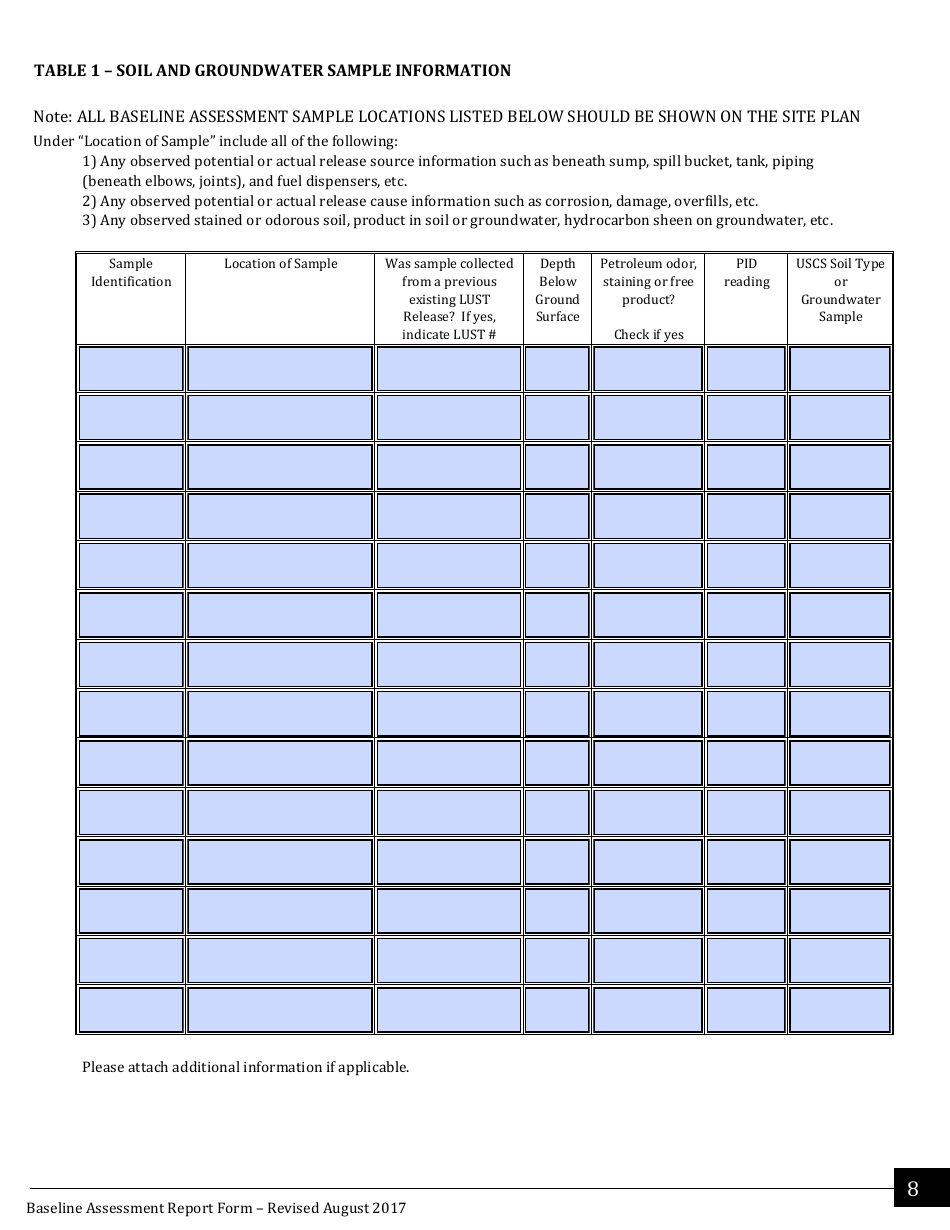 Underground Storage Tank (Ust) Baseline Assessment Report Form - Arizona, Page 8