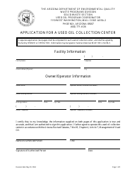 Document preview: Application Form for a Used Oil Collection Center - Arizona