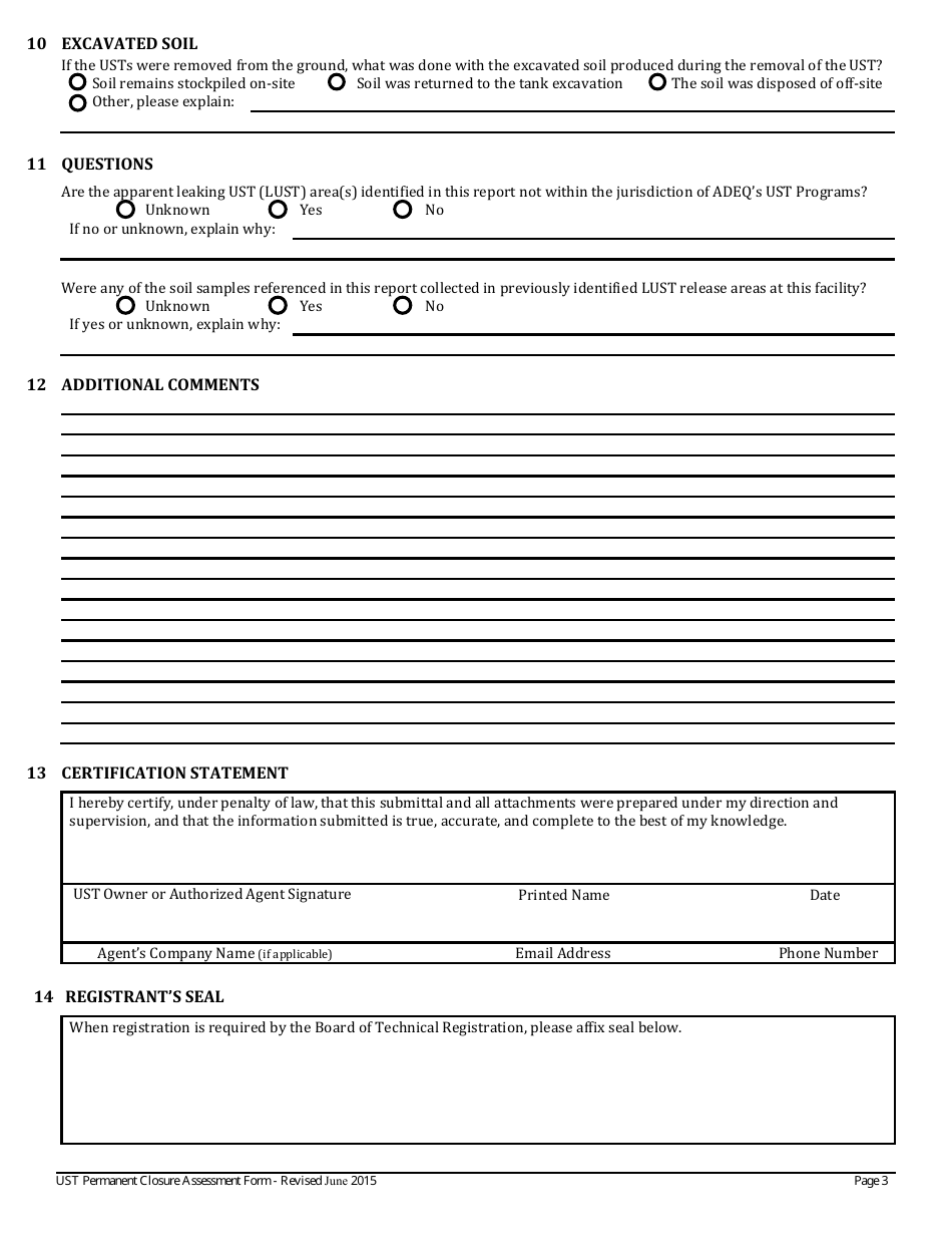 Ust Permanent Closure Assessment Report Form - Arizona, Page 3