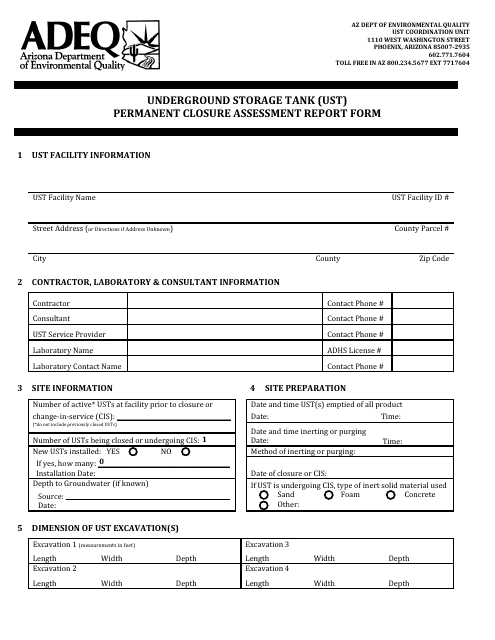 Ust Permanent Closure Assessment Report Form - Arizona