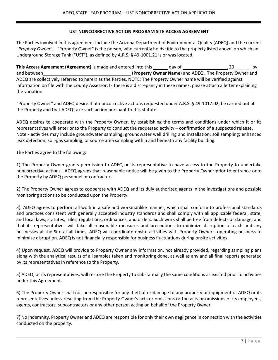Application Form for Ust Noncorrective Action for Confirmation of Suspected Release - State Lead Program - Arizona, Page 7