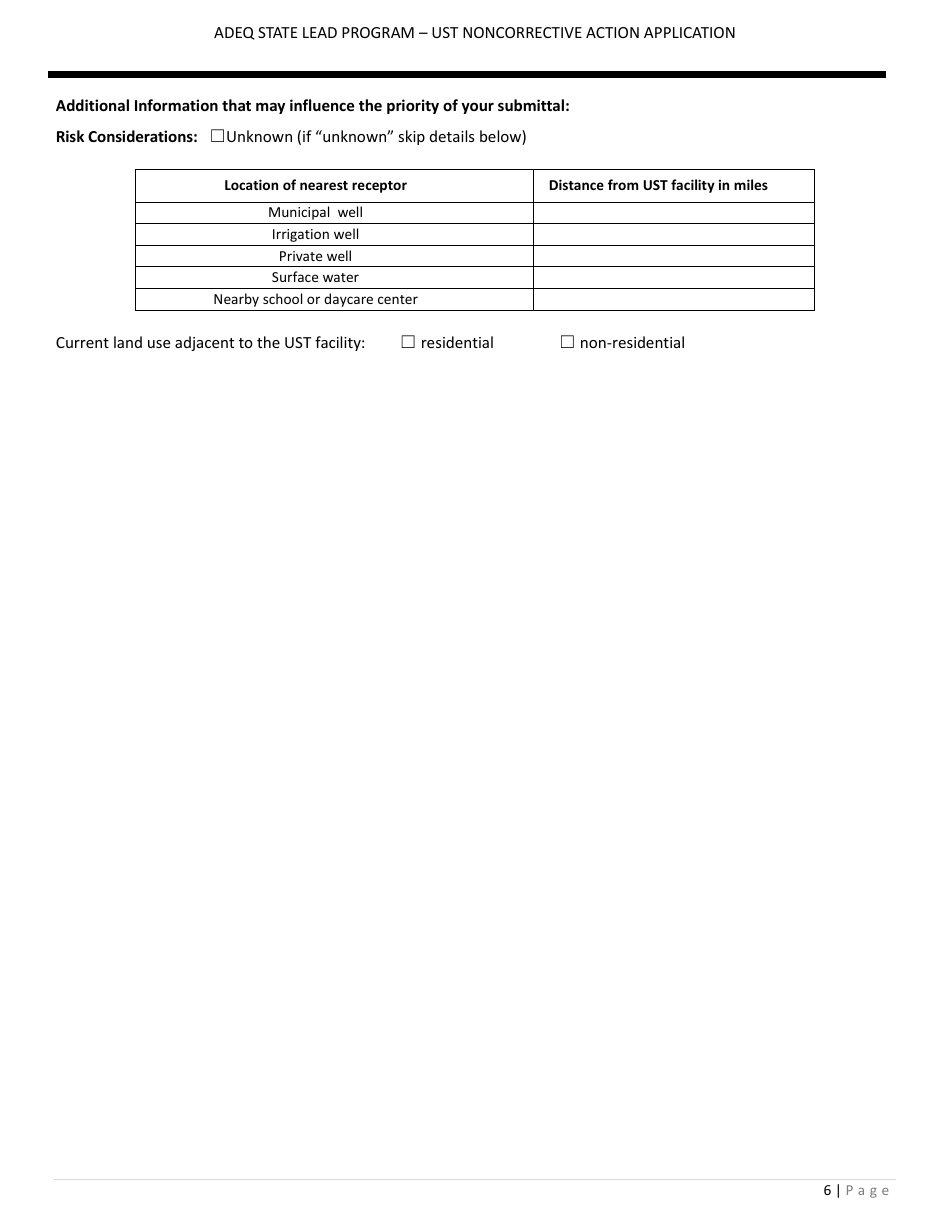 Application Form for State Lead Program - Noncorrective Action for Ust Permanent Closure - Arizona, Page 6