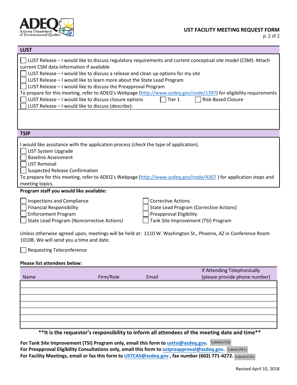 Ust-Lust Meeting Request Form - Arizona, Page 2