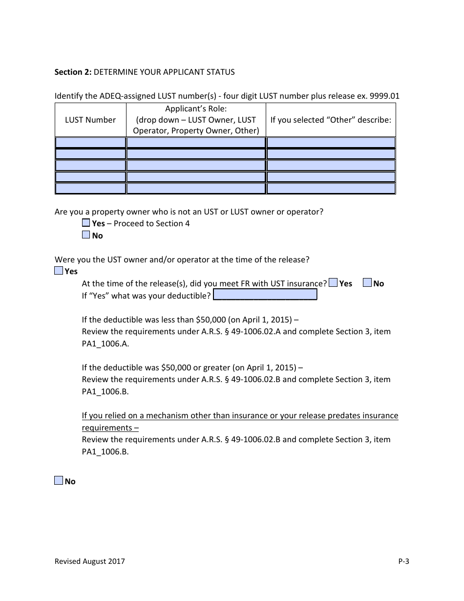 Underground Storage Tank (Ust) Revolving Fund Preapproval Program Screening Form - Arizona, Page 3
