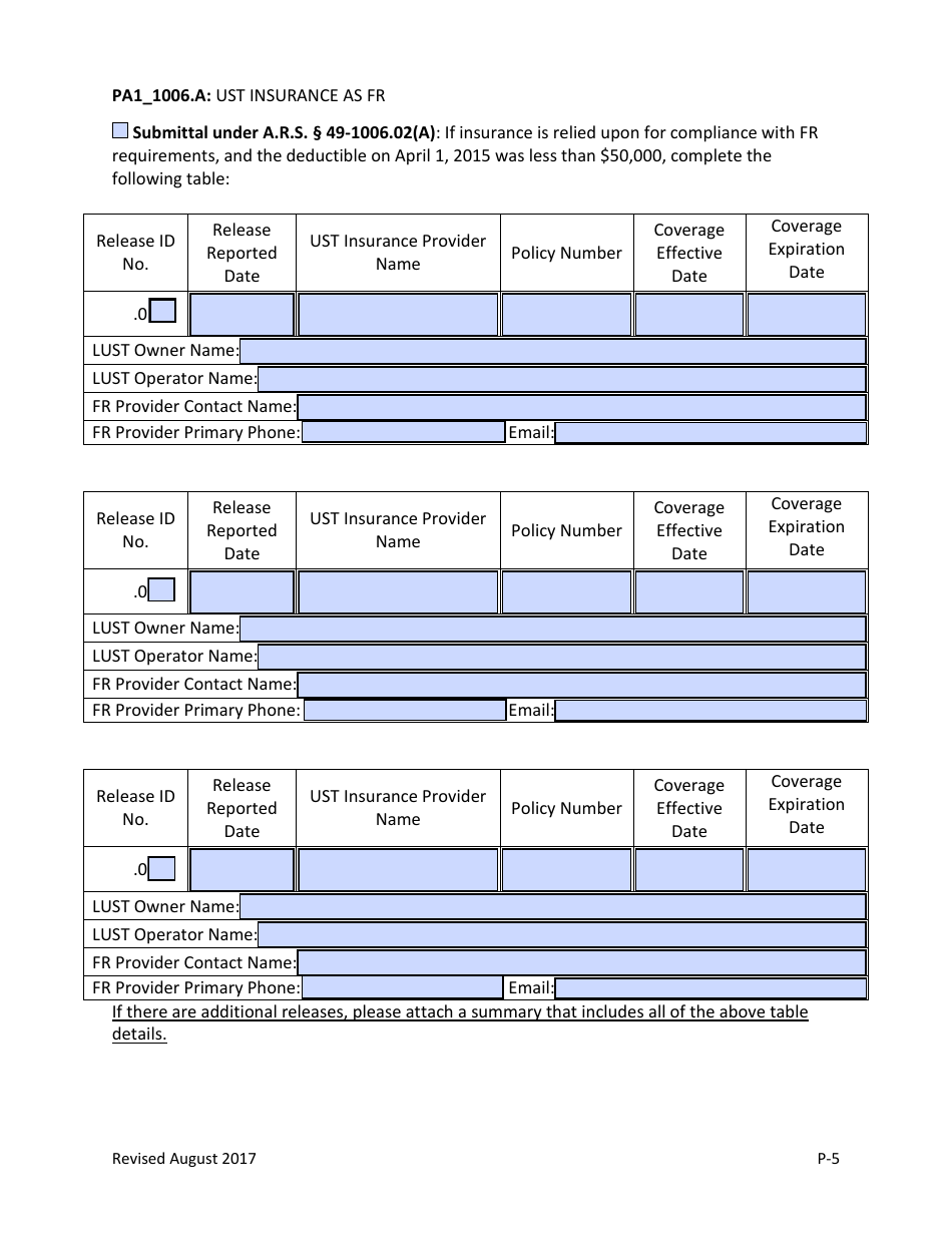 Underground Storage Tank (Ust) Revolving Fund Preapproval Program Screening Form - Arizona, Page 5
