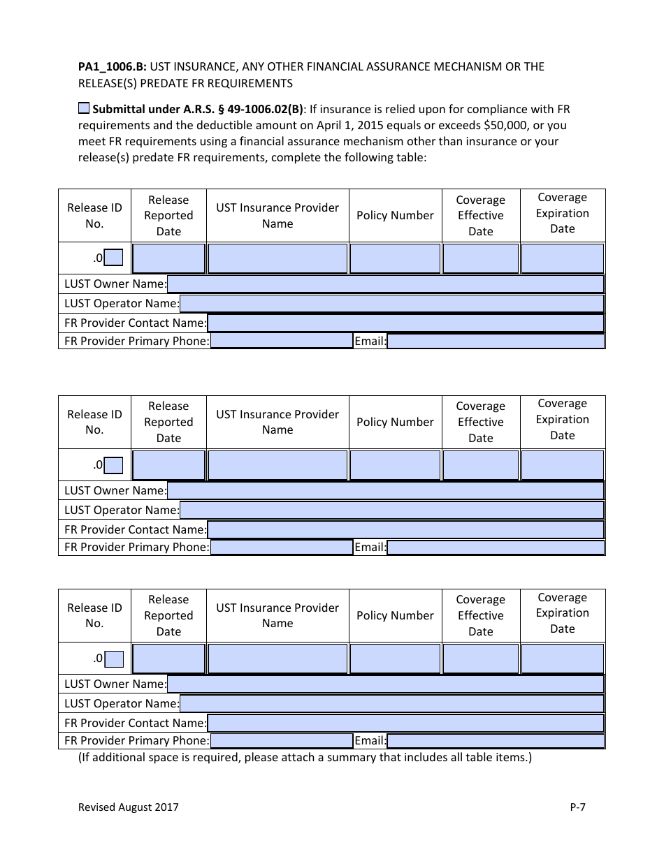 Underground Storage Tank (Ust) Revolving Fund Preapproval Program Screening Form - Arizona, Page 7