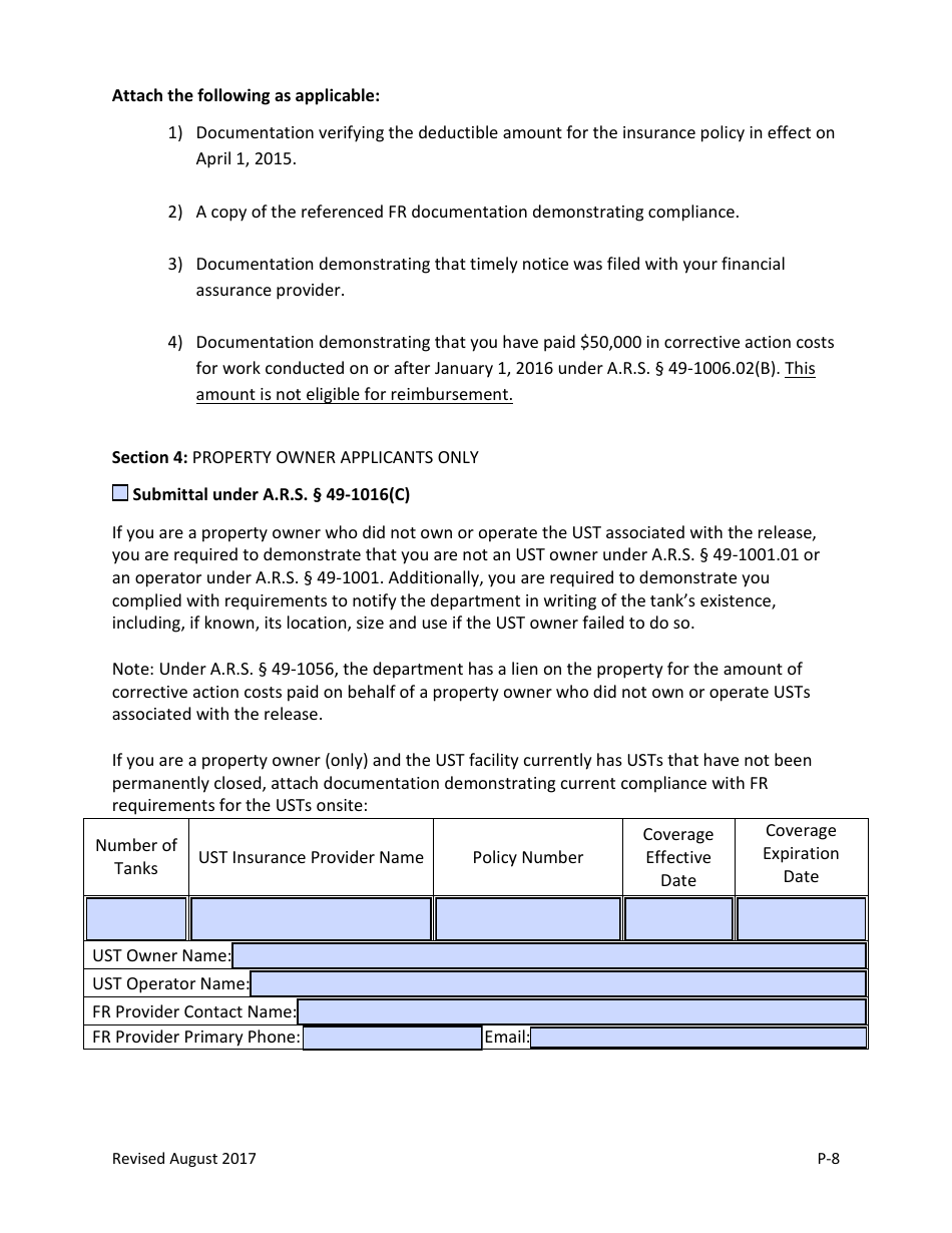 Underground Storage Tank (Ust) Revolving Fund Preapproval Program Screening Form - Arizona, Page 8