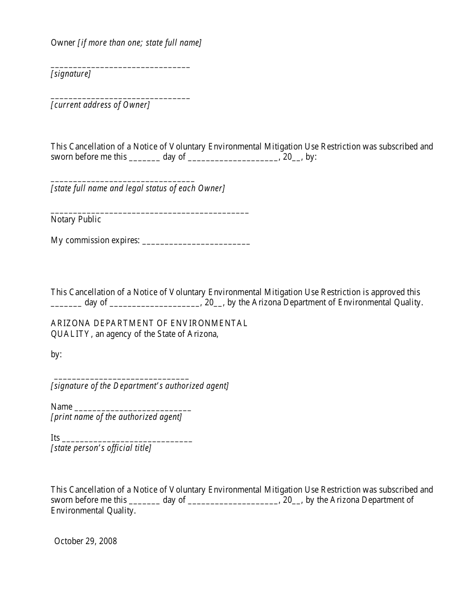 Cancellation (Modification) of a Notice of Voluntary Environmental Mitigation Use Restriction by Owner(S) - Arizona, Page 3