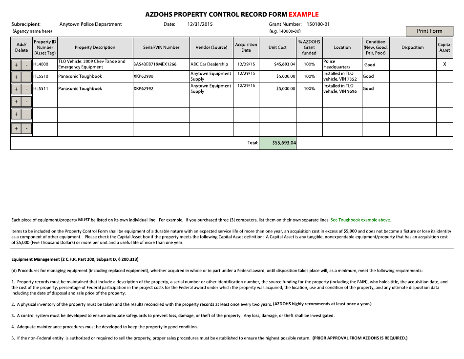 Arizona Property Control Record Form Fill Out, Sign Online and