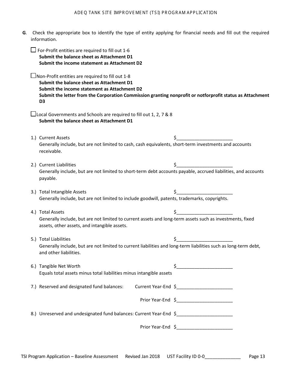Application for Ust Baseline Assessment - Tank Site Improvement (Tsi) Program - Arizona, Page 14