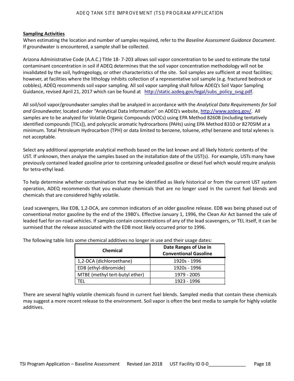 Application for Ust Baseline Assessment - Tank Site Improvement (Tsi) Program - Arizona, Page 19